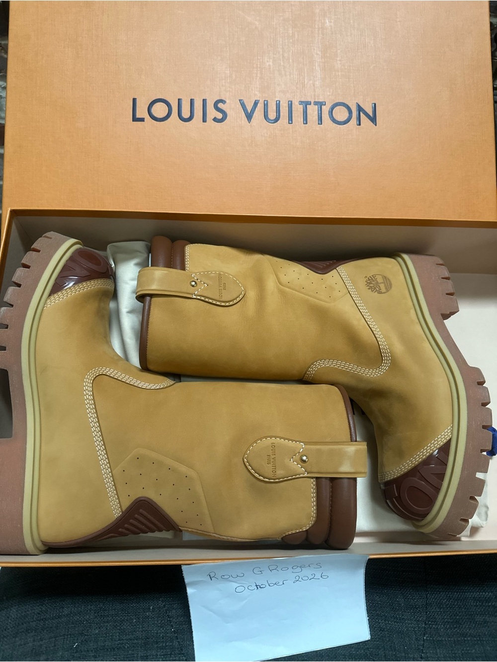 LOUIS VUITTON x Timberland Men’s Tan/Nutmeg Leather Pull-On Work Boots